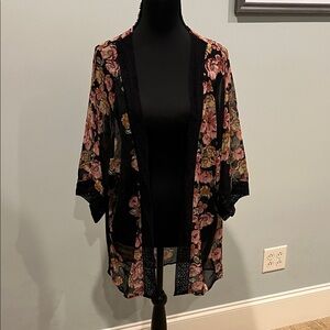Maurices Black Floral Kimono Jacket